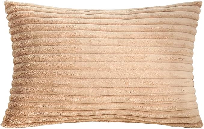 TangDepot Velvet Big Corduroy Pillow Covers 12x20 Khaki 2-Pack | Soft wide-stripe corduroy pillow cover, hidden zipper, machine washable, easy refresh, for bedroom living room indoor outdoor