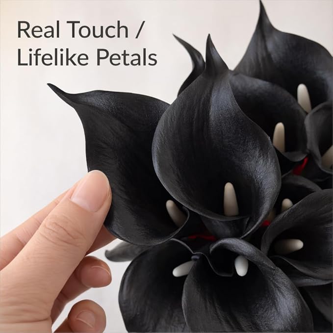 Floral Kingdom Artificial Calla Lily Flowers 20 Pack 14 Inch Black - Real Touch Faux Flowers for Modern Home Decor, Themed Event Centerpieces & Weddings