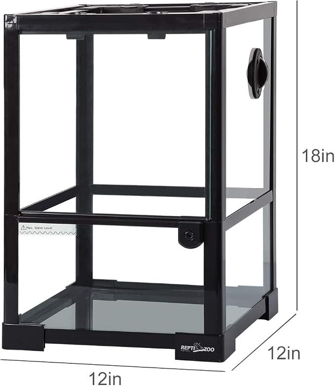 REPTI ZOO Amphibian Habitat Tank 10 Gallon, Full Vision Glass Reptile Terrarium 12" x 12" x 18", Vertical Reptile Tank with Deep Base & Top Screen Ventilation
