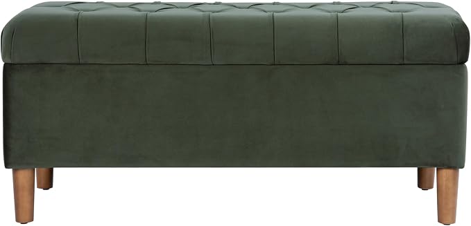 HomePop 40" Ainsley Button Tufted Storage Bench - Loden Green Velvet