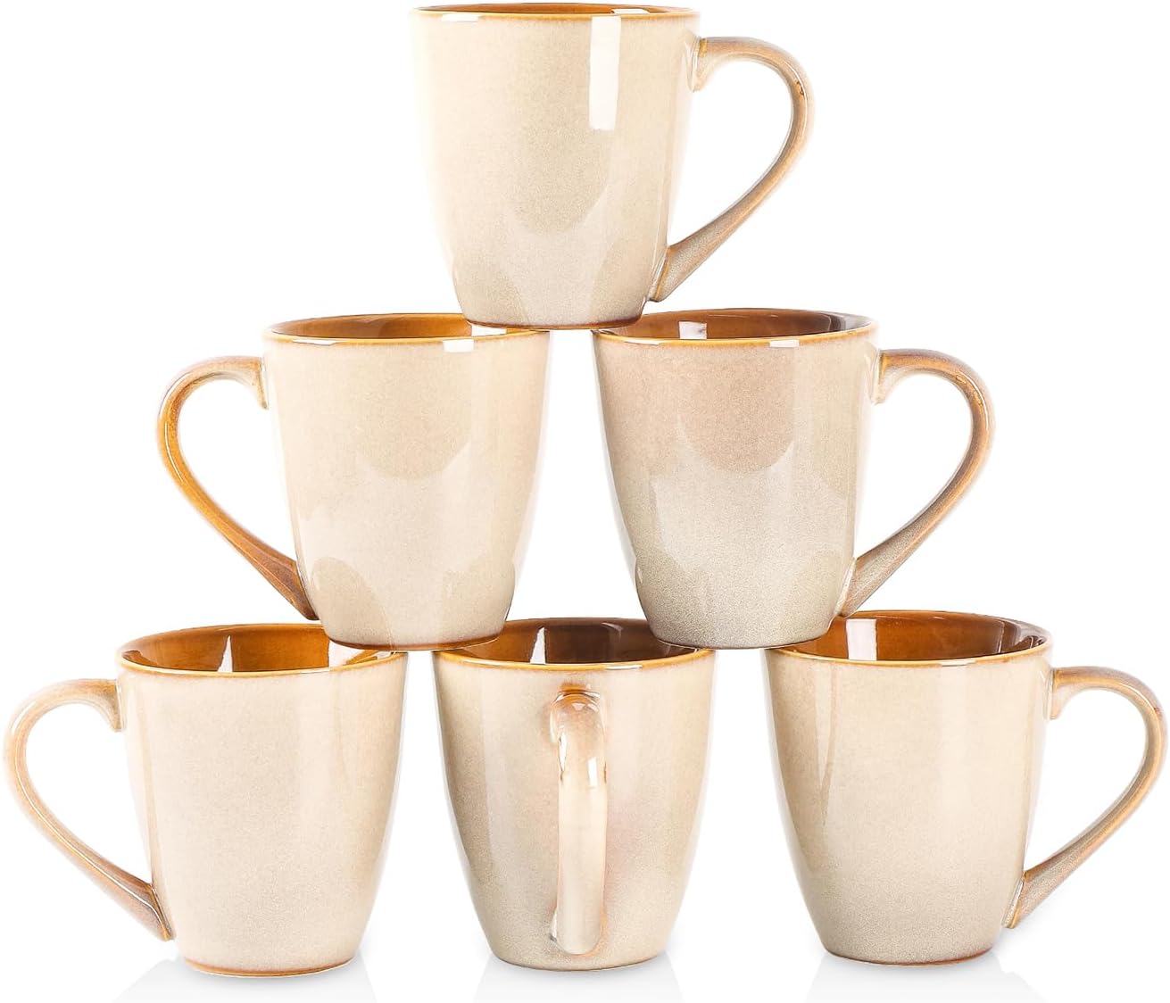 vicrays Coffee Mug Set, 12 Ounce, Set of 6, Ceramic Mug for Men, Women, Unique Glazed Mugs with Handle for Coffee, Tea, Milk, Cocoa, Cereal(Beige)