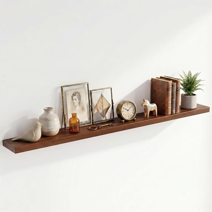 72 inch Floating Shelves for Wall, High End Solid Real Wood Floating Shelf with Heavy Duty Invisible Bracket 72in Long Wooden Wall Shelves for Living Room, Bedroom, Kitchen, Bathroom, Set of 1, Walnut