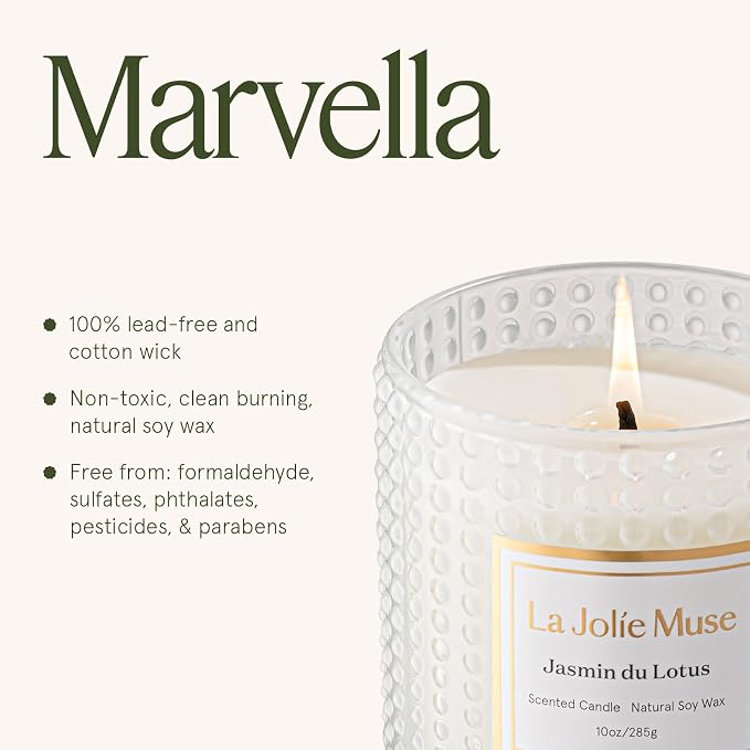 LA JOLIE MUSE Jasmine Lotus Scented Candles for Home, Natural Soy, 55 Hrs | Large Jar Luxury Candles, Clean Non Toxic, Floral Candle Gifts for Women & Mom, Decorative White Candles, Engaged Candle Gift