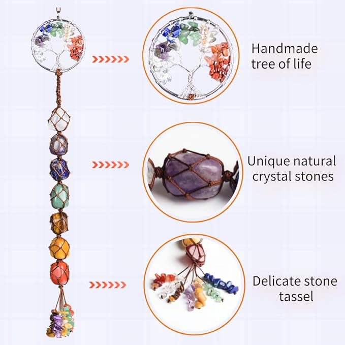 Anjiucc Handmade Crystal Window Car Hanging Ornaments 7 Chakra Home Decoration Feng Shui Ornament Yoga Meditation Car Decoration