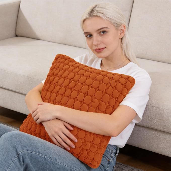 Pillow Cover 24x24 1 Piece Velvet Euro Sham Decorative Farmhouse Pillowcase Boho Square Cushion Covers Soft Bubble Texture for Couch Sofa Bed Bedroom Car Living Room，Rust