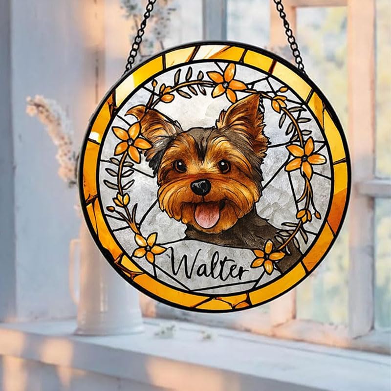 Custom Pet Portrait Glass Wall Hanging, Personalized Dog and Window Display, Unique Gift for Pet Owners