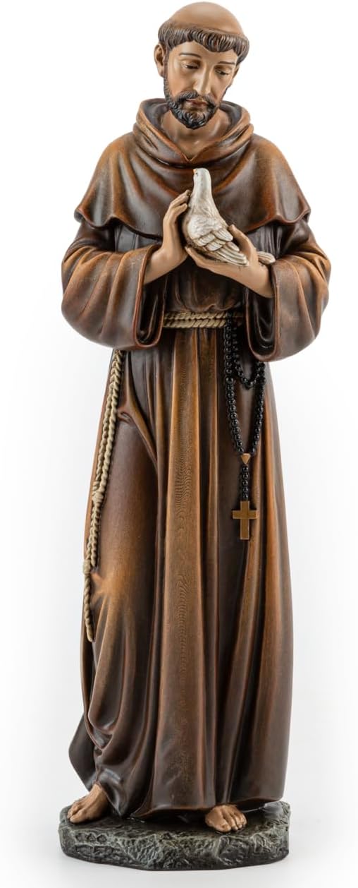 BC Catholic Saint Francis Statue, 10" H St Francis with Dove, Patron Saint of Animals, Catholic Garden Figure, Religious Gift, Devotional Home décor, Renaissance Sculpture Handmade by Buildclassic