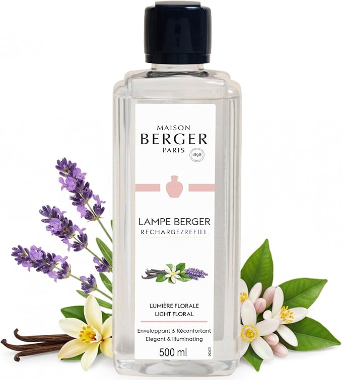 MAISON BERGER Light Floral Lampe Berger Refill, 500 ml (16.9 fl oz), 2-in-1 Catalytic System, Neutralizes Odors and Diffuses Fragrance, Orange Blossom, Bergamot, Made in France