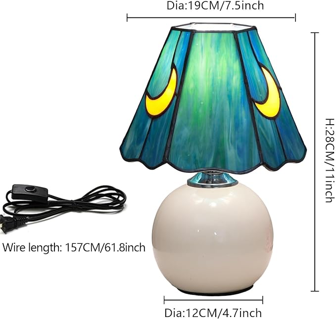 Tiffany Style Moon Mushroom Stained Glass Table Lamp Sea Blue Small Table Lamp Bedroom Bedside lamp Living Room Dining Room Office Decoration Desk lamp Home Decoration Creative Gift Scene Prop