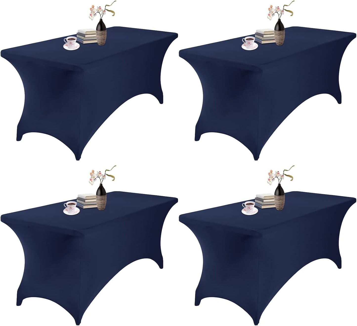 4Pack Spandex Waterproof Table Covers 6ft，Spandex 6ft Waterproof Table Cover for Party,Wedding, Banquet, and Events(Navy)