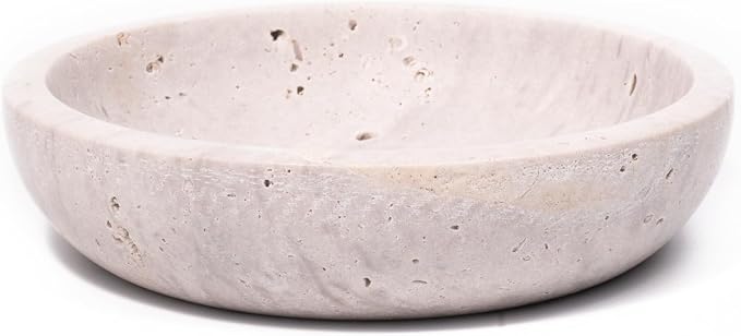 Shelf & Nook Travertine Decorative Bowls for Home Decor. Key Bowl for Entryway Table in a Choice of 5 Colors (White/Gray, Small)