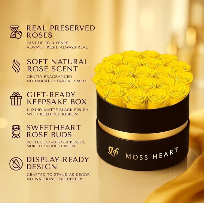 20 Mini Preserved Roses, Round Luxury Gift Box, Real Forever Roses Last 1+ Year, Premium Romantic Gift for Women, Wife, Girlfriend, Mother’s Day, Birthday, Anniversary, Valentine’s Day