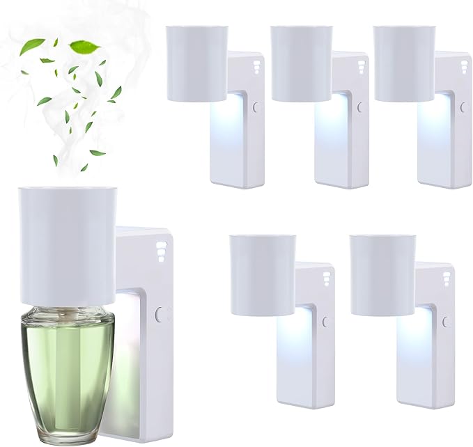 ROSSEX 6 PCS Wall Fragrance Plug in with Night Light and Oil Diffuser Plug with Upgraded Fragrance Concentration Control, Compatible with Bath and Body Works WallFower for Home, White