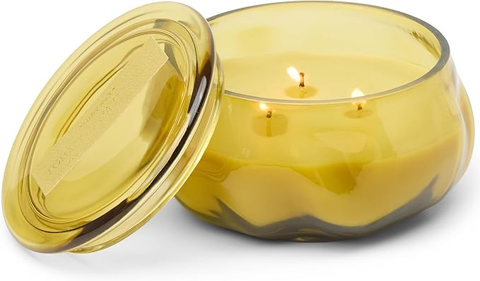 Paddywax Basalt Collection Scented Candle, Soy Wax Blend Glass Jar with Lid, Reusable Home Décor Candle, 10 oz, Yellow Vessel, Tobacco Patchouli