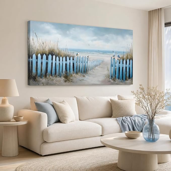 Wall Art for Living Room Large Beach Oil Painting Ocean Sea Bird Seagull Canvas Artwork Framed Ocean Themed Artwork Seascape Coastal Picture for Office Bedroom Decor 40x20in