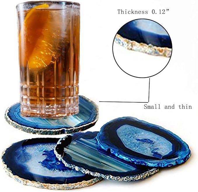 JIC Gem 3-3.5" Dyed Blue Color Agate Coastes Polished Natural Agate Geode Slices Set of 4