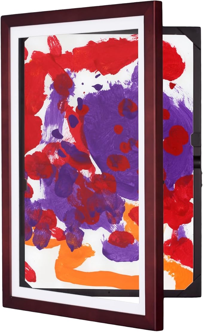 Dynamic Frames Li’l Davinci Art Cabinet, Stores up to 50 Pieces of 12 x 18 inch Art, Outer Wooden Frame Dimensions 14.75 x 20.75 inches, Kids Art Frame, Front Opening, Universal Hanging, Cherry