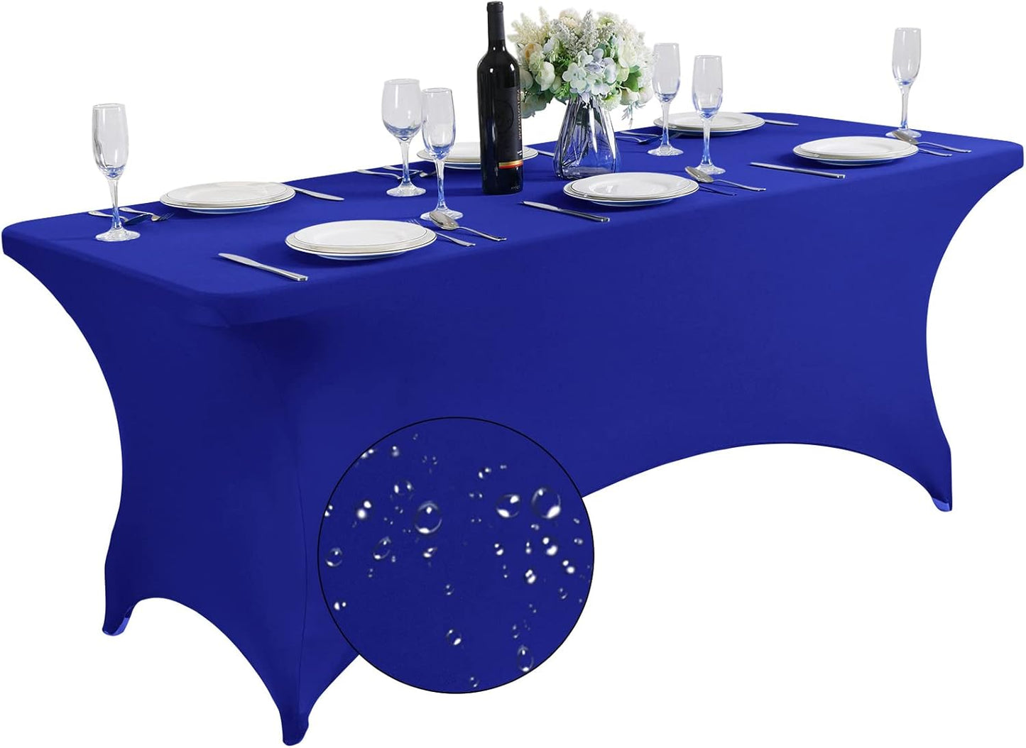 SuperO Waterproof Spandex Table Cover for 6FT Table Universal Fitted Stretch Tablecloth for Party, Banquet, Wedding and Events-Royal Blue
