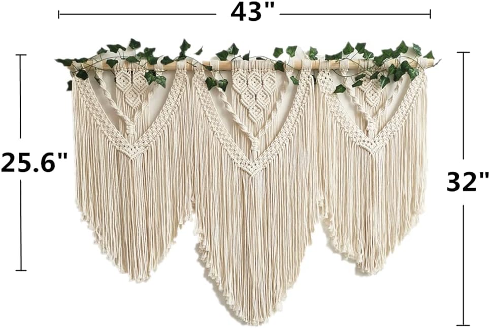 guzhiou large macrame wall hanging - Boho Tapestry Macrame Wall Decor Art- Chic Bohemian Handmade Woven Tapestry Home Decoration for Bedroom Living Room Apartment Wedding Party - 43"x32" (with Ivy)