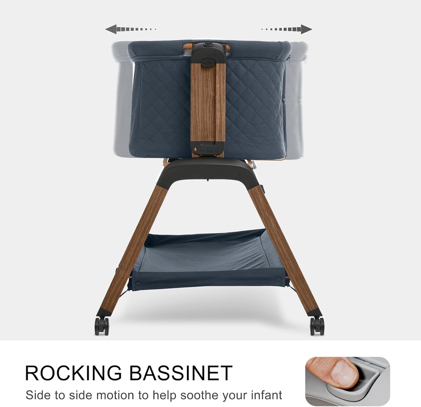 3 in 1 Baby Bassinet, Rocking Bassinets with Comfy Mattress and Wheels, Adjustable Height Bassinet Bedside Sleeper, Easy Folding Portable Crib for Newborn (Navy Blue)