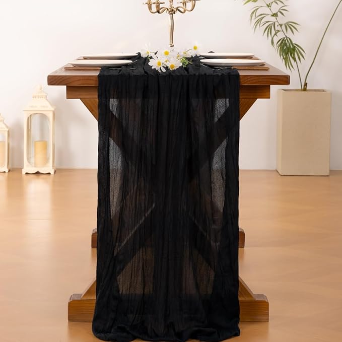 Socomi 10pcs Black Cheesecloth Table Runner Boho Rustic Gauze Easter Spring 120 inch 10FT Cheese Cloth Runner for Wedding Party Baby Shower Birthday Home Decor Holiday Decorations
