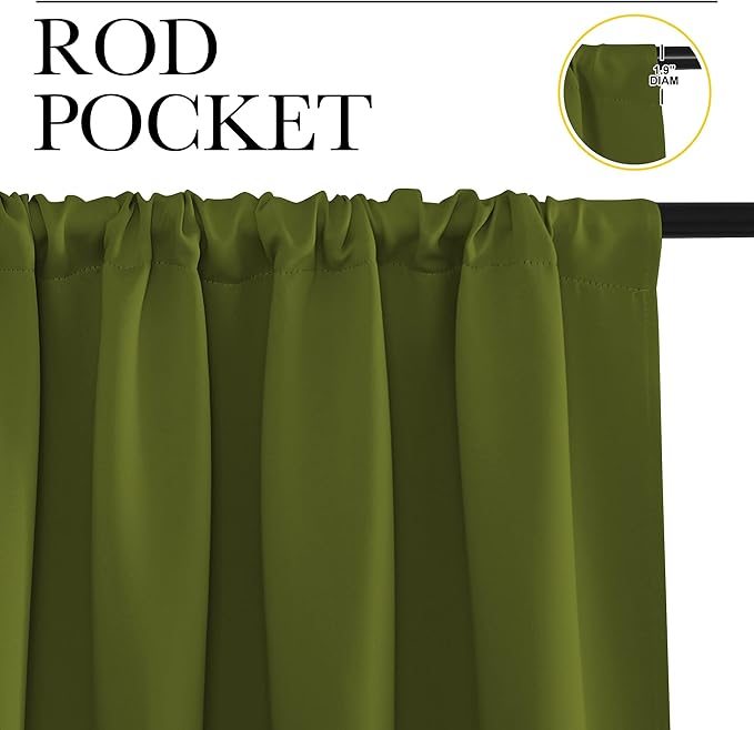 NICETOWN Kitchen Curtains, Olive, 34" x 40", Set of 2, Short Blackout Curtains & Drapes, Thermal Insulated Rod Pocket Window Treatment Draperies for Nursery