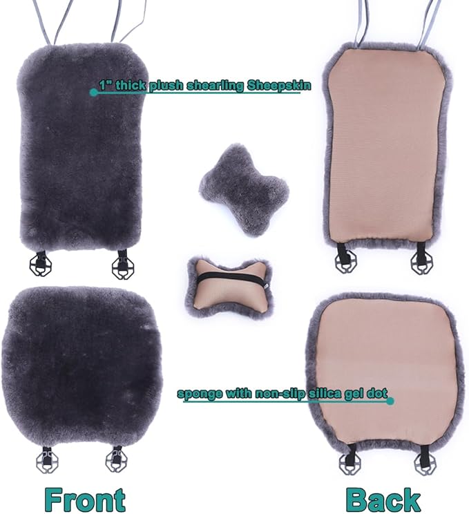 OGLAND 2 Pack Fuzzy Sheepskin Car Seat Covers| Fluffy Front Seat Cushions | Plush Soft Fur Protectors for Car Bucket Seats Accessories| Year-Round Comfort for Long Road Trips | Pearl