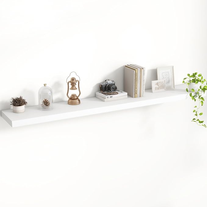 Acovy 55 Inch Floating Shelves, 8 Inch Deep Floating Shelves for Wall, Hanging Shelf with Invisible Brackets, Deep Shelves for Bathroom, Bedroom, Living Room, White, Set of 1