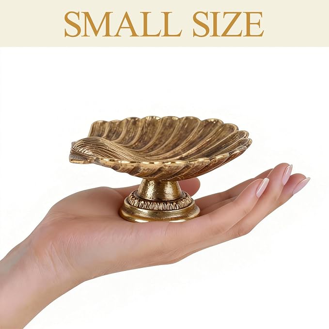 NIKKY HOME Seashell Ring Holder Jewelry Tray, Small Gold Trinket Dish | Coastal Small Metal Decorative Tray for Women, Vintage Storage Organizer for Vanity & Bathroom, Wedding & Engagement Gift