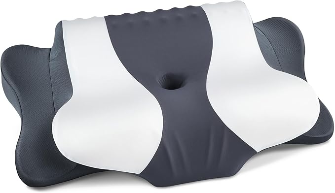 Cervical Neck Pillow for Pain Relief,Cervical Pillow with Memory Foam Ergonomic Pillows with Dual Heights for Back,Stomach and Side Sleepers Kids' Floor Pillows Cushions (Dark Grey, Standard 27"×16")