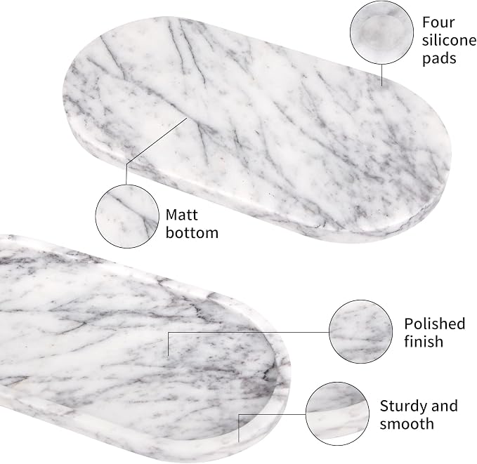 Oval Marble Bathroom Vanity Tray, Natural Luxury Marble Home Kitchen Bathroom Table Tray, Stone Decorative Countertop Tray for Coffee Perfume Jewelry (Lilac, 12" x 6" x 0.8")