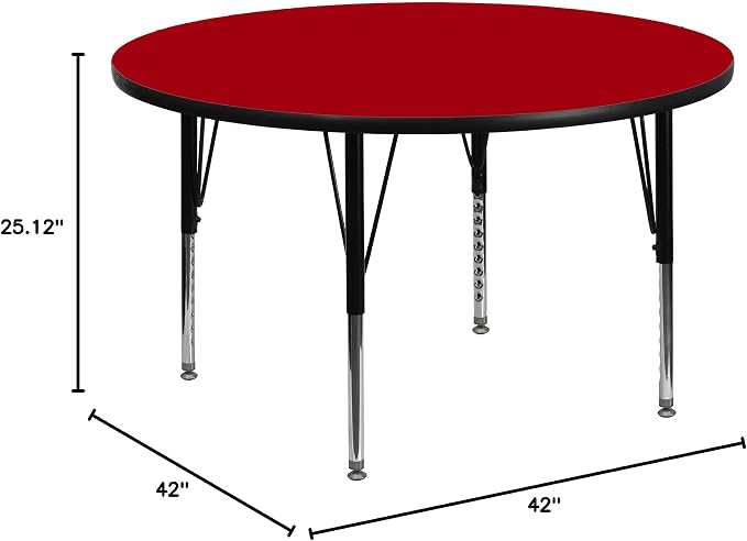 Flash Furniture Wren 42'' Round Red Thermal Laminate Activity Table - Height Adjustable Short Legs