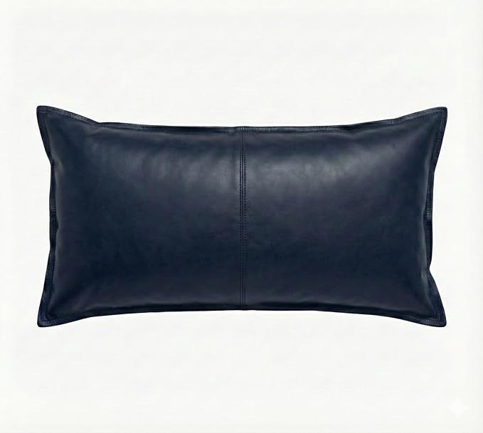 Genuine Leather Pillow Cover Case for Lumbar Throw Couch Pillows - Modern Farmhouse Decorative Sofa Thick & Soft Cushion Covers (Royal Blue, 12" x 20")