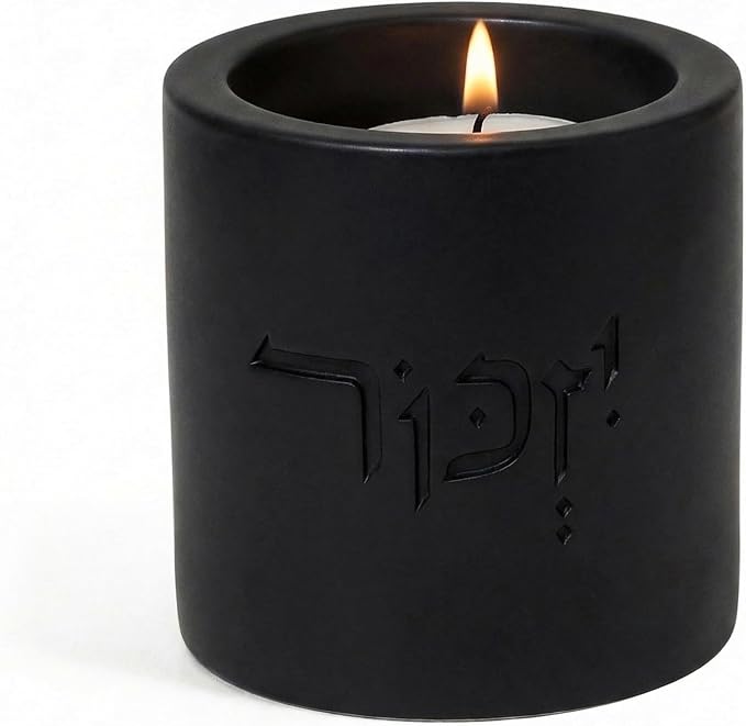 SURI Yizkor Remembrance Candle Holder – Modern Concrete Tea Light Holder for Jewish Memorial Home Decor, Yahrzeit & Yom Kippur, Ner Neshama Tradition