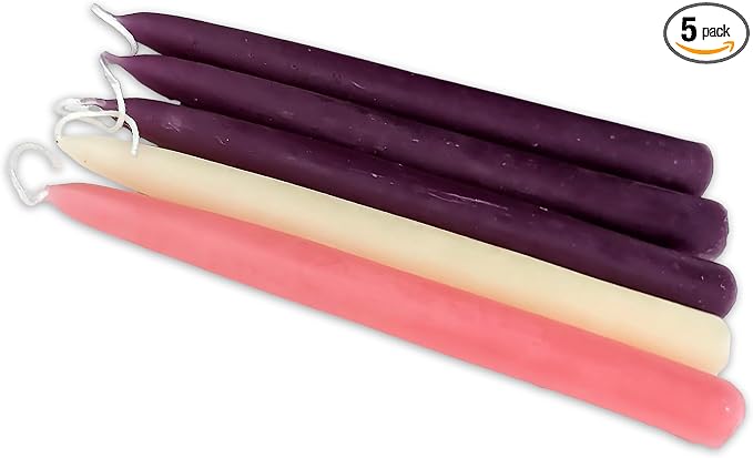 100% Pure Beeswax Taper Candles - All-Natural Handmade Decorative & Dipped Smokeless Unscented Candles for Christmas, Advent, and Hanukkah, Advent Set, 8.5 Inches, 5 Candle Set, by BeeTheLight