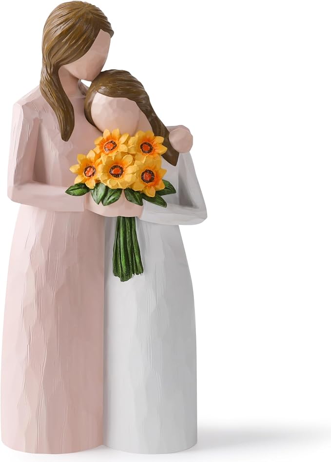 Sunflower Mother Daughter Figurine, Hand-Painted Resin Figure, Sentimental Gifts for Mom from Daughter, Perfect for Mother’s Day, Birthday, Thanksgiving, Christmas and Home Decoration.