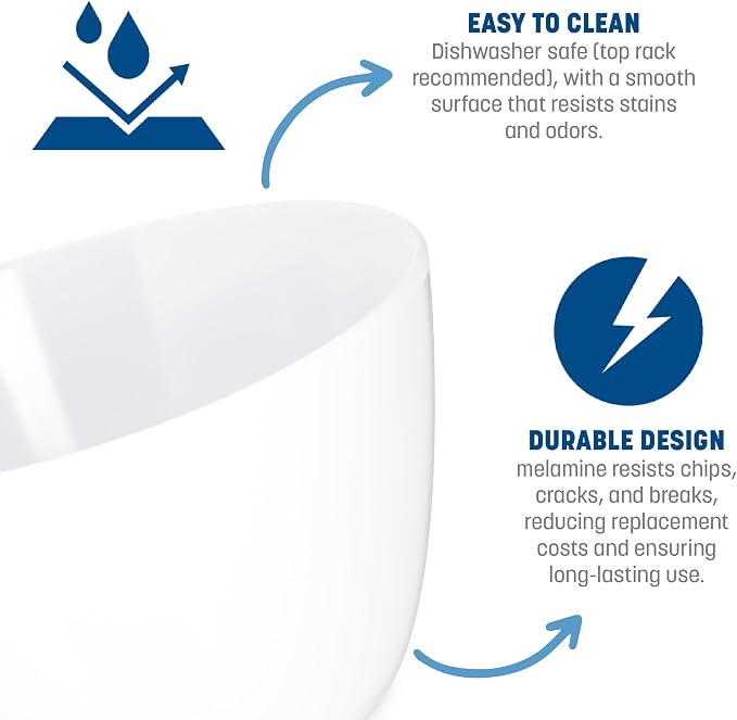 Carlisle FoodService Products Kingline Reusable Plastic Bowl Soup Cup for Home and Restaurant, Melamine, 8 Ounces, White, (Pack of 48)
