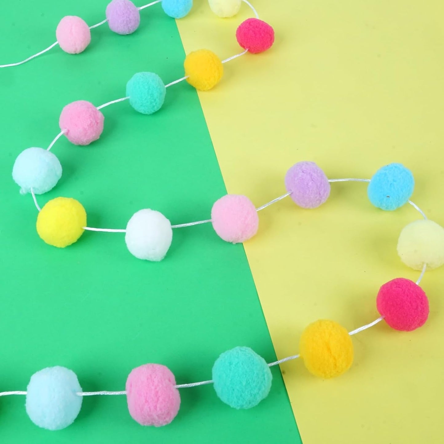TBD Decor 2pk Pom Pom Garland Easter Decorations 13FT Colorful Large Felt Ball Spring Garland Easter Tree Decorations for Mantle,Indoor Holiday Wedding Birthday Party Supplies