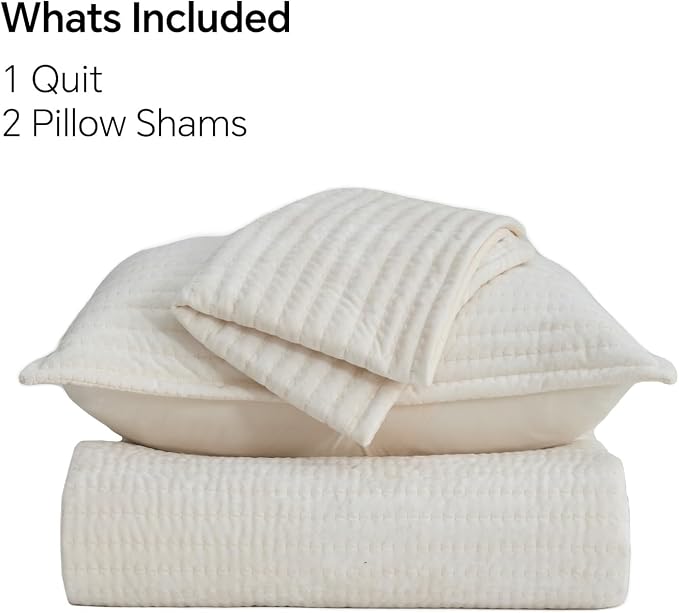BEDELITE Velvet Quilt Set King Size - Luxury Soft Velvet Comforter Bedding Set for All Season, Lightweight Quilted Channel Stitch Oversized Bedspread Coverlet with 2 Matching Shams, Ivory White