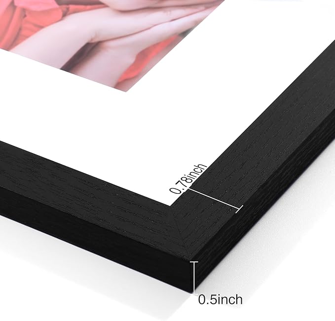 Vittanly 11x14 Picture Frames Set of 9, Shatter Resistant Plexiglass, Display 8x10 Pictures with Mat or 11x14 without Mat, Photo Frames for Wall or Tabletop, Engineered Wood, Black