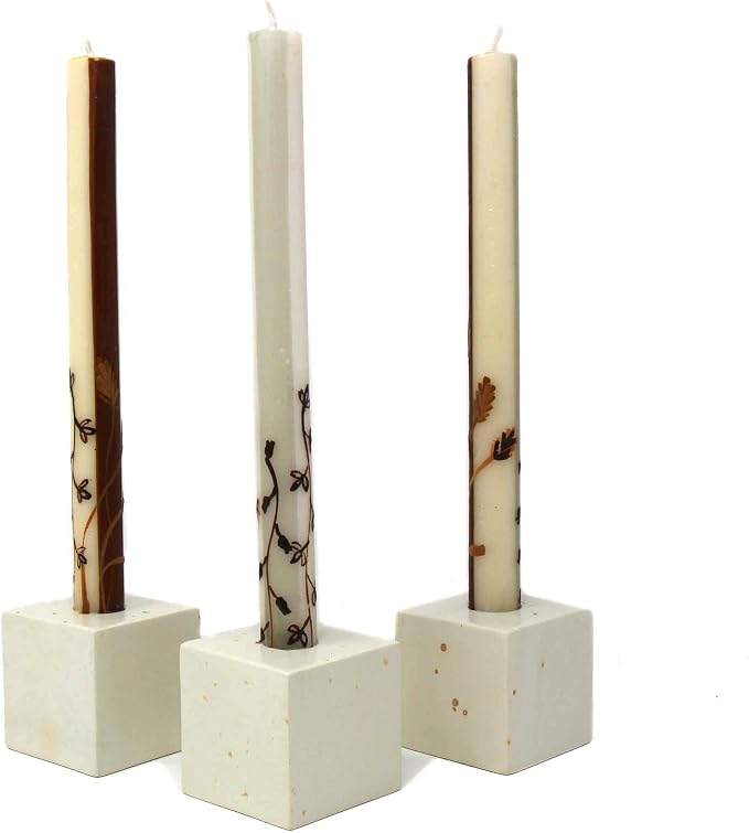 Global Crafts Kiwanja Design - Hand-Painted Taper Candles - Unscented South African Candles Set of 3