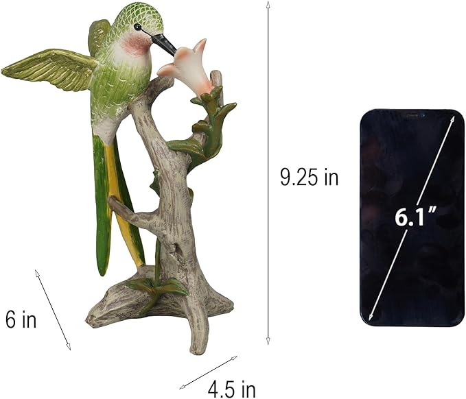 Braxio Bird Figurines Home Decor – Resin Tabletop Green Hummingbird Decor Sculpture for Shelf Bookcase Coffee Table Farmhouse Modern Decorative Accent for Living Room Office Gifts 6 x 4.5 x 9.25 Inch
