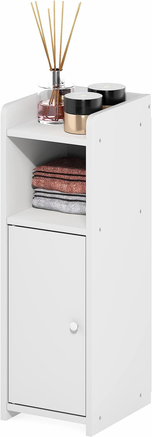 Furinno Fulda Bathroom Storage Cabinet, 4-Tier Bathroom Cabinet, Narrow Cabinet with Door and Adjustable Shelves, 24H, for Small Spaces, Bathroom, Living Room, Entryway, White