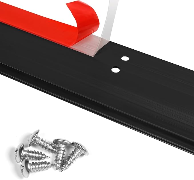 Door Metal Kick Plate Draft Stopper 42 inches Aluminum Mouse Blocker with Rubber Sweep Seal for Stop Under Doors Drafty Cover 3-7/8 inch Gap, 5-1/8"x42" Black