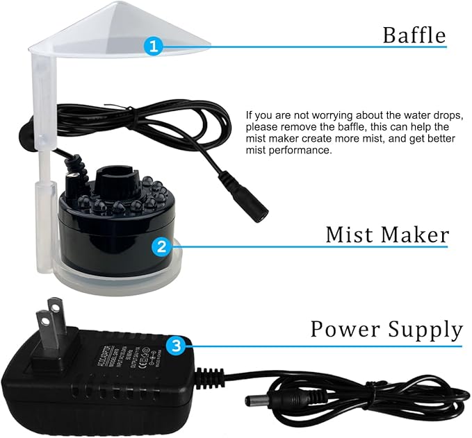 PULACO Mist Maker, Indoor Fountain Mister Foggers, Small Pond Fog Machine Atomizer Air Humidifier Perfect for Water Feature, Halloween