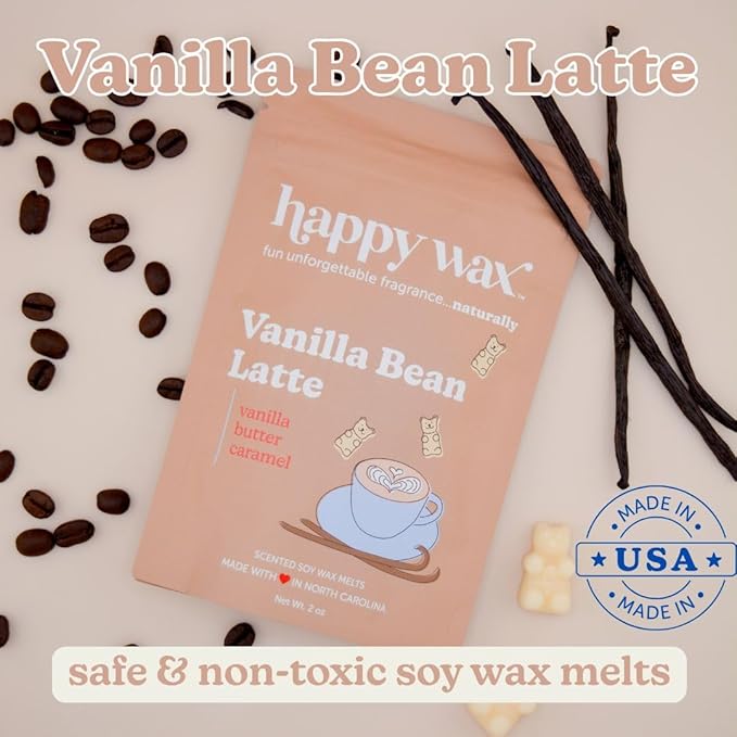 Happy Wax Vanilla Lovers Scented Natural Soy Wax Melts – 6 Oz Total - Includes: Vanilla Bean Latte, Vanilla Sugar and Vanilla Sandalwood