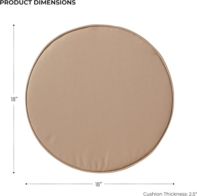 Set of 2 Outdoor 18 inch Round Patio Dining Chair Pads – Comfortable Fiber-Filled Seat Cushions with Ties, Reversible Polyester Fabric, Coronado