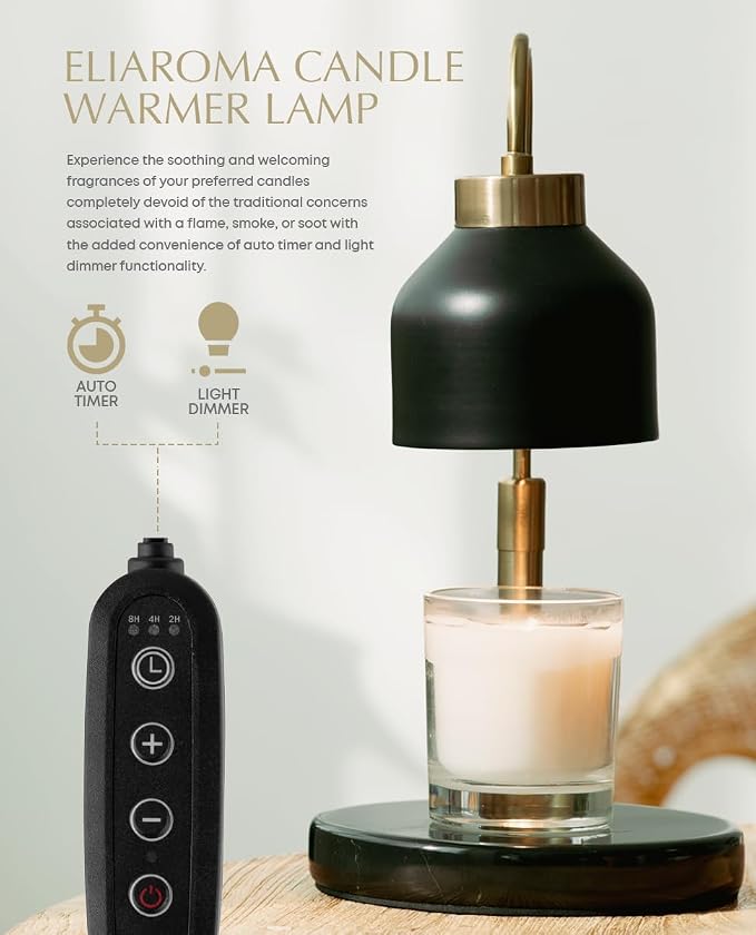 Marble Candle Warmer Lamp with Timer & Dimmer - Adjustable Height Electric Wax Melt Warmer fit for All Jar Candle Sizes, Premium Marble Base - Flameless Fragnance Lamp for Home Decor & Gifts