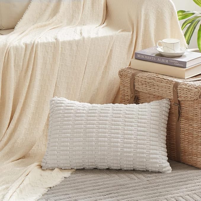 Fancy Homi 4 Packs Decorative Throw Pillow Covers for Living Room Couch Bed, Modern Farmhouse Boho Home Décor Accent Cushion Case, 24" x 16" (Pack of 4), White