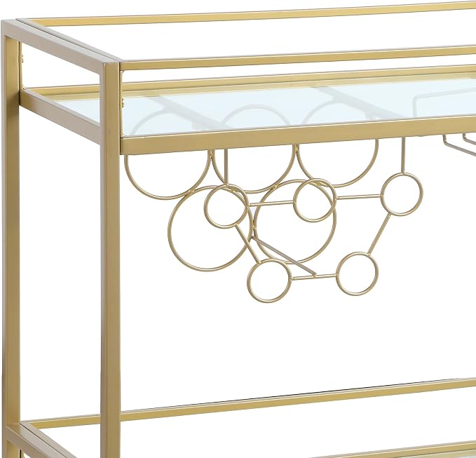 FirsTime & Co. Gold Francesca Bar Cart, 2 Tier Mobile Mini Bar, Kitchen Serving Cart and Coffee Station with Storage for Wine and Glasses, Metal and Glass, Modern